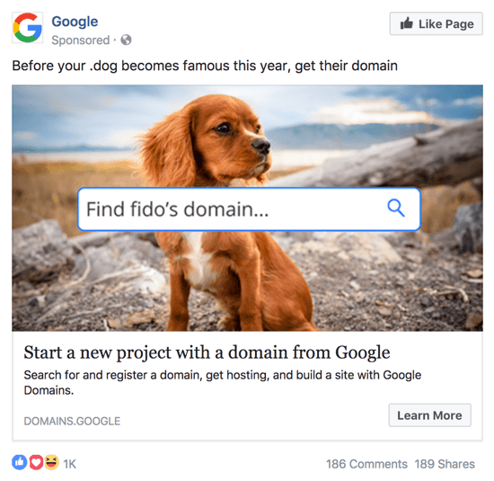Post de google en Facebook que hace publicidad, se utiliza como ejemplo